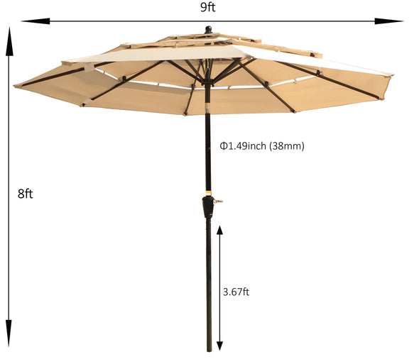 9Ft 3-Tiers Outdoor Patio  Umbrella with Crank and tilt and Wind Vents for Swimming Pool