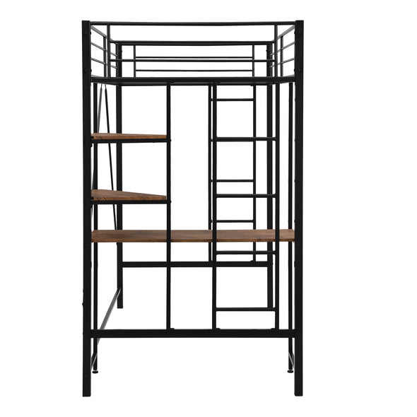 Metal Twin Loft Bed with Shelves and Desk, Space-saving Design
