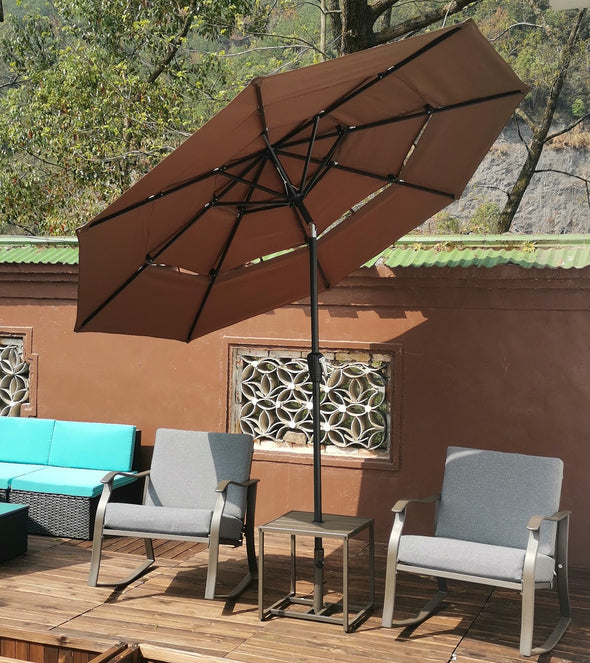 9Ft 3-Tiers Outdoor Patio  Umbrella with Crank and tilt and Wind Vents for Garden Deck Swimming Pool