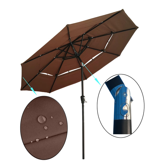 9Ft 3-Tiers Outdoor Patio  Umbrella with Crank and tilt and Wind Vents for Garden Deck Swimming Pool