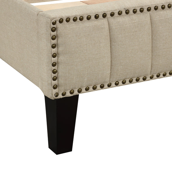 Modern Linen Curved Upholstered Platform Bed , Solid Wood Frame , Nailhead Trim (King)