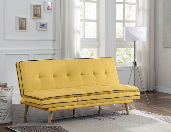 Savilla Adjustable Sofa, Yellow Linen  Oak Finish 57160