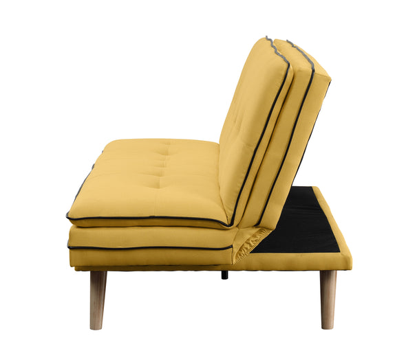Savilla Adjustable Sofa, Yellow Linen  Oak Finish 57160