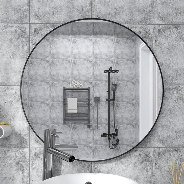 32& Wall Circle Mirror Large Round Black Farmhouse Circular Mirror for Wall Decor Big Bathroom Make Up Vanity Mirror Entryway Mirror