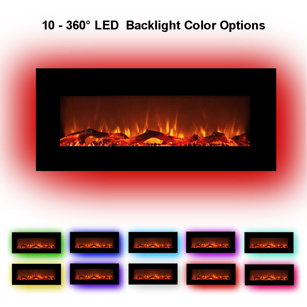 42 In Wall-Mounted Electronic Fireplace-10 Colors Black Light(CSA Certification)