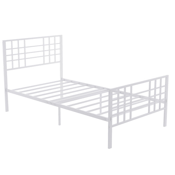 White Metal Bed Frame Twin Size with Headboard and Footboard Single Platform Mattress Base,Metal Tube and Iron-Art Bed, Twin