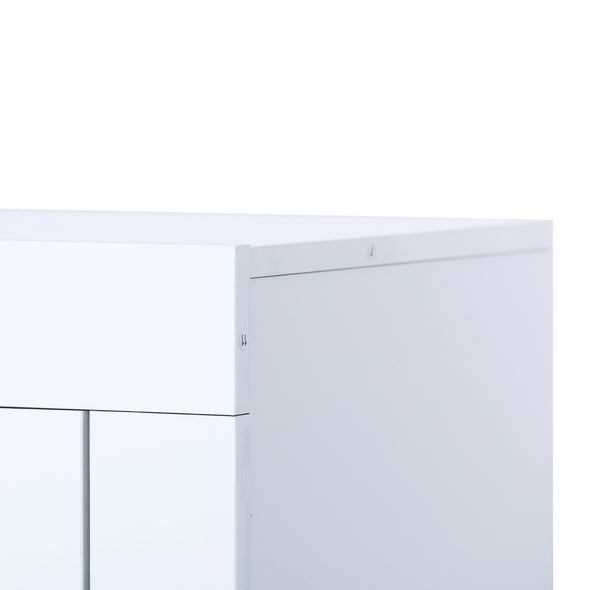 Kitchen Sideboard Cupboard White High Gloss with Blue LED Light, Entryway Living Room Side Storage Cabinet Buffet with Shelves and Door for Dining Room Hallway