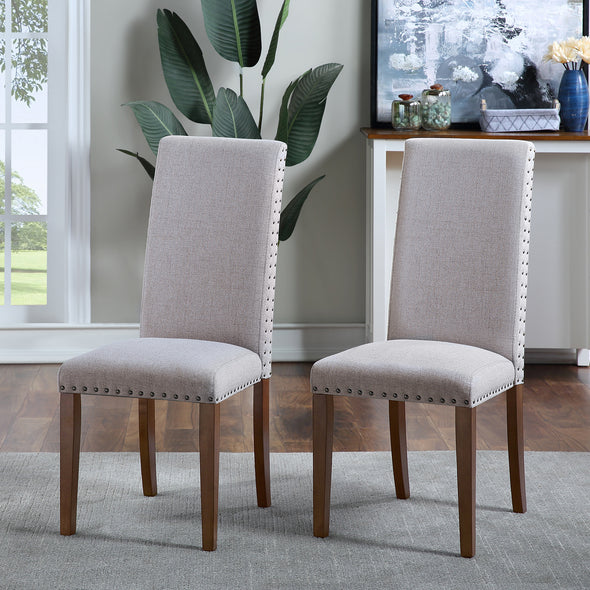 Upholstered Dining Chairs - Dining Chairs Set of 2 Fabric Dining Chairs with Copper Nails and Solid Wood Legs （Previous SKU: WF193899AAE）
