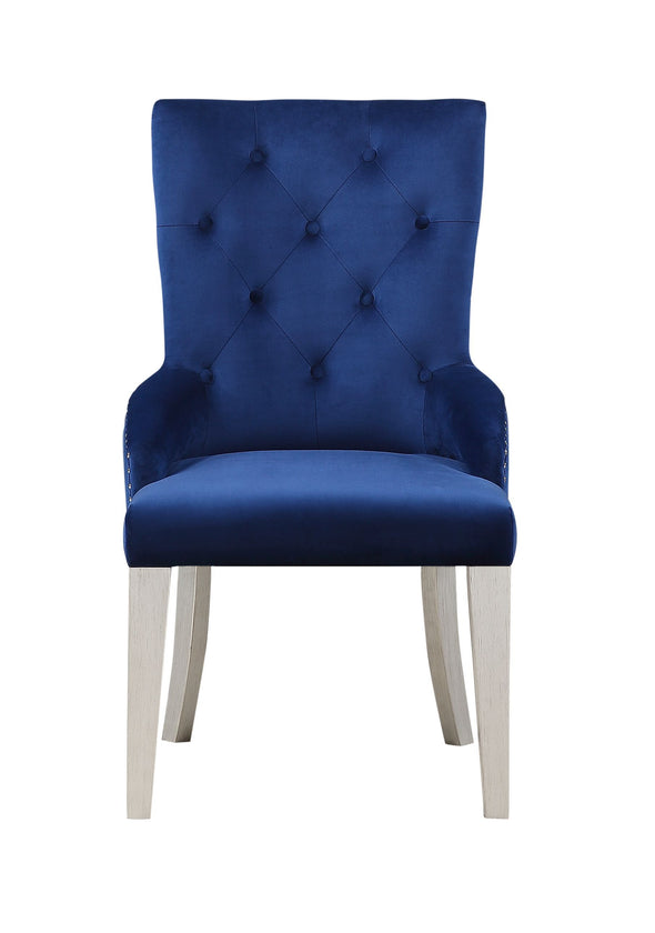 Varian Side Chair (1Pc), Blue Fabric  Antique Platinum 66162