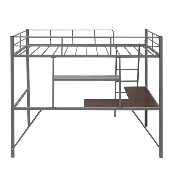 Metal Twin Loft Bed with Desk and Shelf, Twin Size High Loft Bed ( Gray）