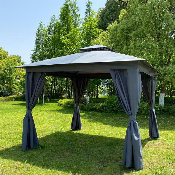 10x10 Ft Outdoor Patio Garden Gazebo Tent,Outdoor Shading, Gazebo Canopy With Curtains,Beige And Gray Top Cloth Can Be Obtained, One Set For Each Color