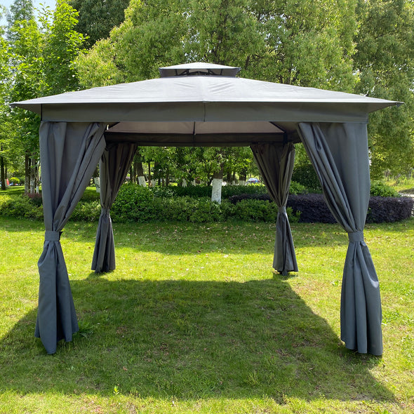 10x10 Ft Outdoor Patio Garden Gazebo Tent,Outdoor Shading, Gazebo Canopy With Curtains,Beige And Gray Top Cloth Can Be Obtained, One Set For Each Color