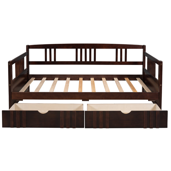 Twin Size Daybed Wood Bed with Two Drawers,Espresso