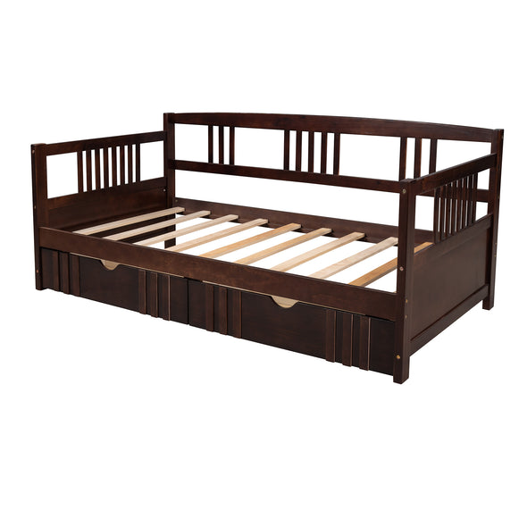 Twin Size Daybed Wood Bed with Two Drawers,Espresso