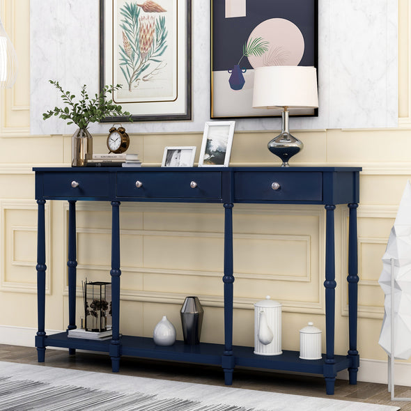 Solid Wood Console Table, Classic Entryway Table with Storage Shelf and Drawer for Home