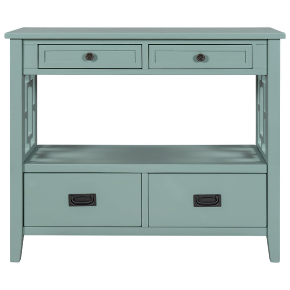 36'' Modern Retro Green Console Table Sofa Table with 4 Drawers and 1 Shelf