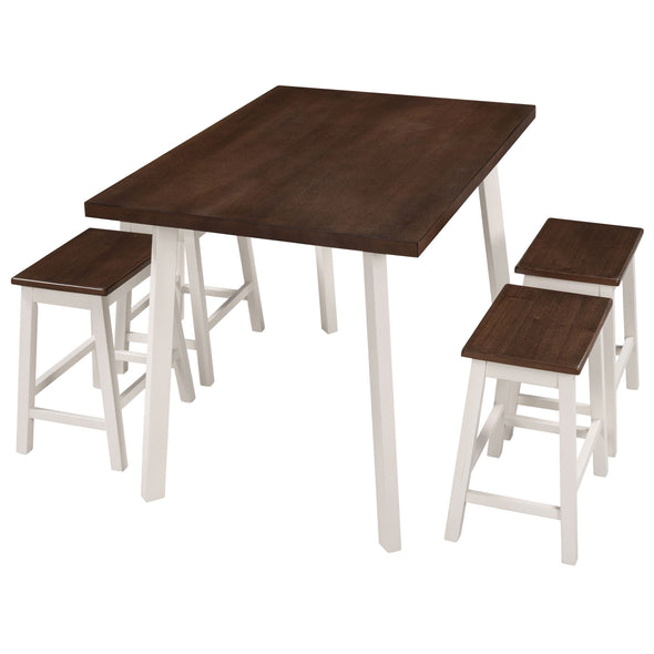 5-Piece Rustic Wood Kitchen Dining Table Set with 4 Stools for Small Places, Cherry+White