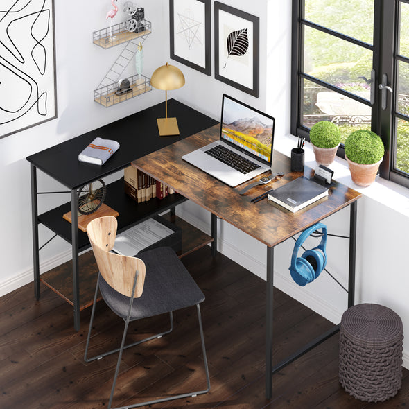 L-shaped black linen + retro double color matching desk