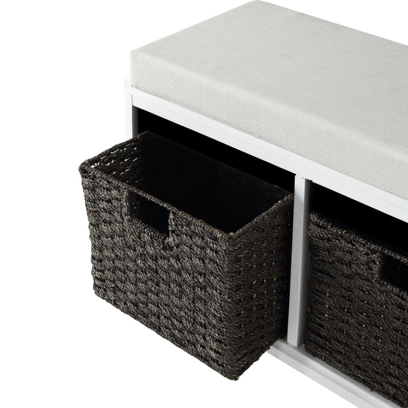 Homes Collection Wood Storage Bench with 2 Woven Baskets