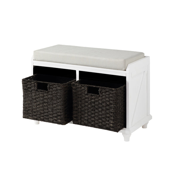 Homes Collection Wood Storage Bench with 2 Woven Baskets