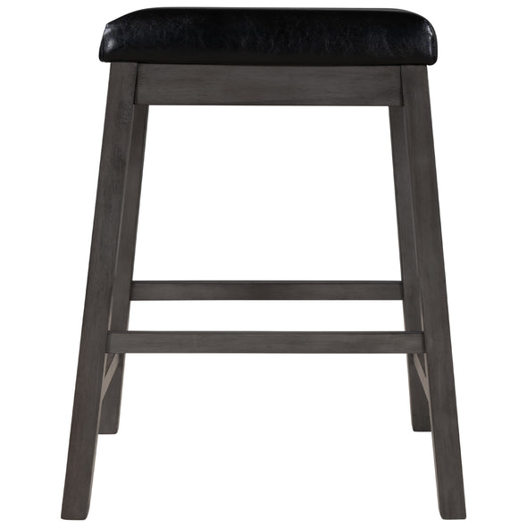 4 Pieces Counter Height Wood Kitchen Dining Upholstered Stools for Small Places, Gray Finish+ Black Cushion