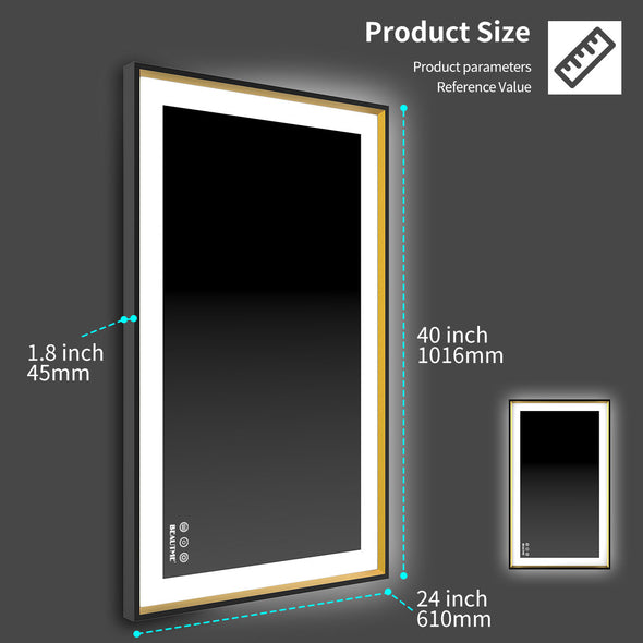 BEAUTME Bathroom Mirror with LED Lights Lighted Makeup Vanity Mirror Wall Mounted Large Size Rectangular Anti-Fog Memory Dimmable Touch Sensor Horizontal/Vertical Warm White/Daylight Lights