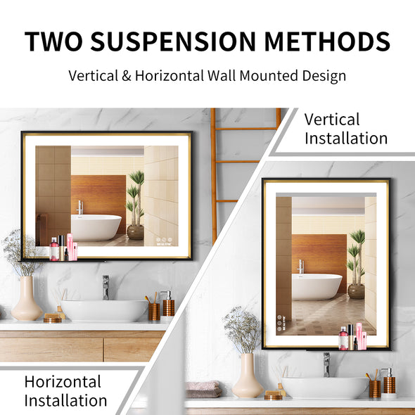 Bathroom Mirror with LED Lights Wall Mounted Anti-Fog Memory Dimmable Touch Sensor Horizontal/Vertical Warm White/Daylight LightsHorizontal/Vertical