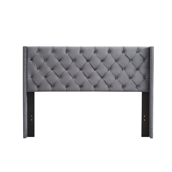 Velvet Button Tufted-Upholstered Bed with Wings Design - Strong Wood Slat Support- Easy Assembly - Gray, Queen, platform bed
