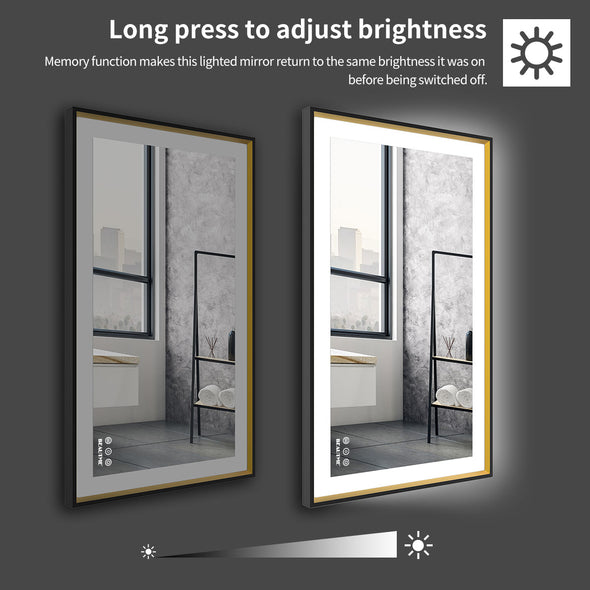 BEAUTME Bathroom Mirror with LED Lights Lighted Makeup Vanity Mirror Wall Mounted Large Size Rectangular Anti-Fog Memory Dimmable Touch Sensor Horizontal/Vertical Warm White/Daylight Lights