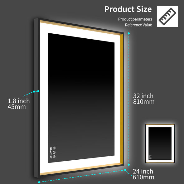 Bathroom Mirror with LED Lights Wall Mounted Anti-Fog Memory Dimmable Touch Sensor Horizontal/Vertical Warm White/Daylight LightsHorizontal/Vertical