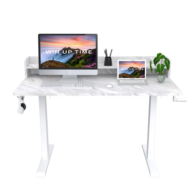 47  Hand Crank Height Adjustable Office Desk with bookshelf White