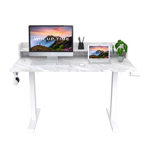 47  Hand Crank Height Adjustable Office Desk with bookshelf White