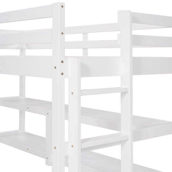 Twin size Loft Bed with Shelves, White