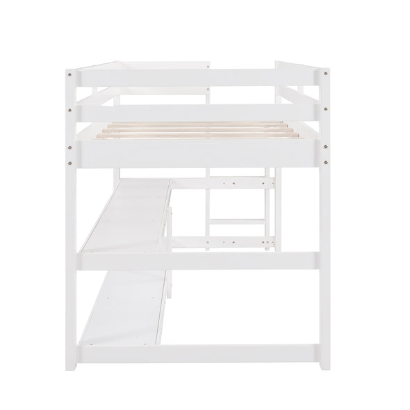 Twin size Loft Bed with Shelves, White