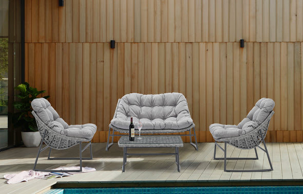 Classic Rattan Sofa Set Outdoor Indoor Garden Patio Furniture 4 PCS(1 loveseat sofa + 2 single sofas + 1 table)