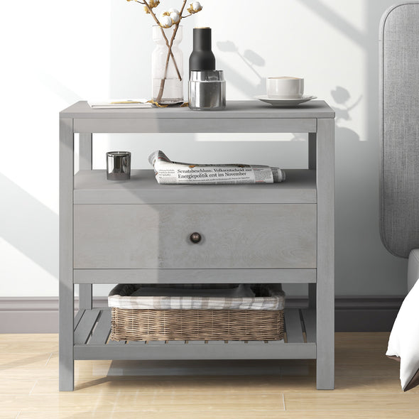 Modern Wooden Nightstand with Drawers Storage for Living Room/Bedroom, Gray(Expected arrival time 8.20)