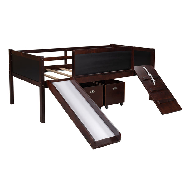 Twin size Loft Bed Wood Bed with Two Storage Boxes - Espresso
