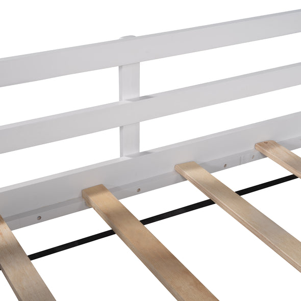 Twin size Loft Bed Wood Bed with Two Storage Boxes - White