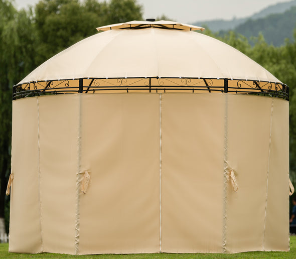 U-style Outdoor Gazebo Steel Fabric Round Soft Top GazeboOutdoor Patio Dome Gazebo with Removable Curta