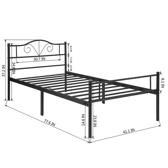 LT twin size single metal bed frame in black color for adult and children used in bedroom or dormitory with large storage space under the bed