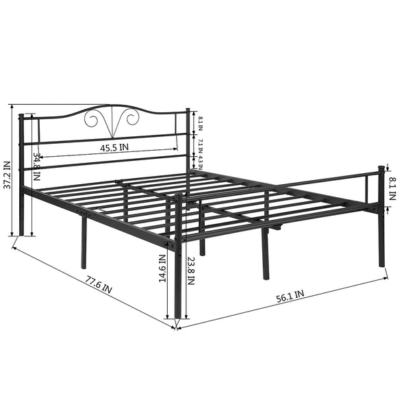 LT full size double metal bed frame in black color for adult and children used in bedroom or dormitory with large storage space under the bed