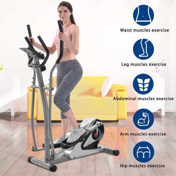 Elliptical Machine Trainer Magnetic Smooth Quiet Driven with LCD Monitor, Home Use, Silver
