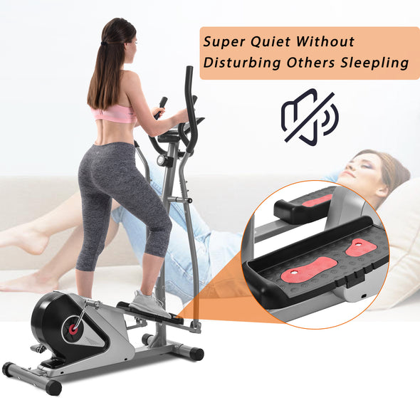 Elliptical Machine Trainer Magnetic Smooth Quiet Driven with LCD Monitor, Home Use, Silver