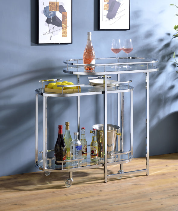 Piffo Serving Cart  Bar Table, Clear Glass  Chrome Finish AC00162