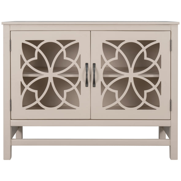 U-style Wood Accent Buffet Sideboard Storage Cabinet with Doors and Adjustable Shelf, Entryway Kitchen Dining Room, Cream White