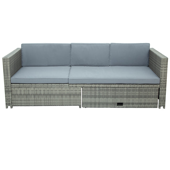 4-piece Outdoor Backyard Patio Rattan Sofa Set, All-weather PE Wicker Sectional Furniture Set with Retractable Table, Gray