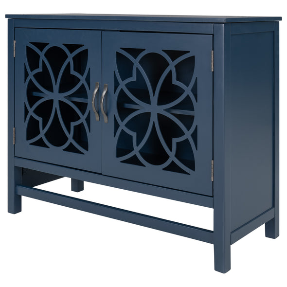 U-style Wood Accent Buffet Sideboard Storage Cabinet with Doors and Adjustable Shelf, Entryway Kitchen Dining Room, Navy Blue