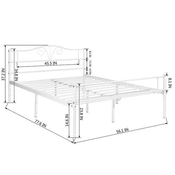 LT full size double metal bed frame in white color for adult and children used in bedroom or dormitory with large storage space under the bed