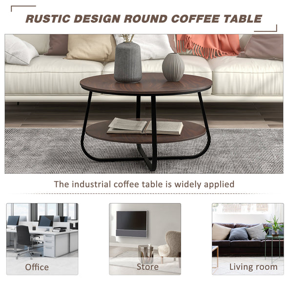 ON-TREND Round Modern Coffee Table Cocktail Table Industrial Design with Crossed Leg for Livingroom (Brown)