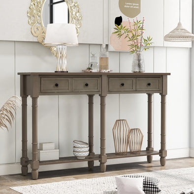 Console Table Sofa Table Easy Assembly with Two Storage Drawers and Bottom Shelf for Living Room, Entryway (Grey Wash)